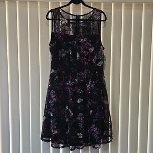 Lane Bryant Black‎ Pink Blue Floral Midi Lace Dress Size 14/16